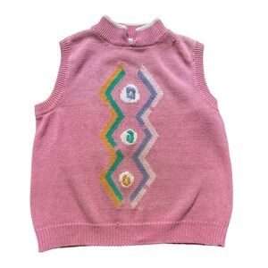 Carriage‎ Court Sweater Vest Women Pink Good Vintage Geometric 90s SIZE M